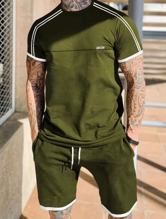 Outlet OUKU Men's Tracksuit T shirt & Shorts Outfit Set Crew Neck Outdoor Daily Sports Pocket Drawstring Patchwork Black Red Light Grey Polyester Activewear Streetwear Lightweight Summer