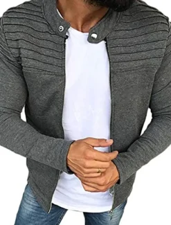 New OUKU Men's Transition Jacket Casual Jacket Shacket Cardigan Daily Wear Autumn / Fall Navy Wine Red Black Light Grey Puffer Jacket