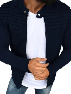 New OUKU Men's Transition Jacket Casual Jacket Shacket Cardigan Daily Wear Autumn / Fall Navy Wine Red Black Light Grey Puffer Jacket