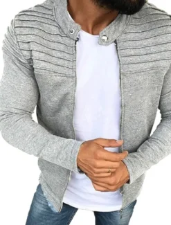 New OUKU Men's Transition Jacket Casual Jacket Shacket Cardigan Daily Wear Autumn / Fall Navy Wine Red Black Light Grey Puffer Jacket