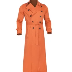 New OUKU Men's Transition Jacket Long Trench Coat Going out All Seasons Polyester Lightweight Outerwear Clothing Apparel Streetwear Plain Turndown Double Breasted