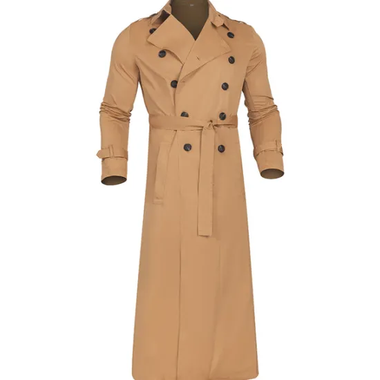 New OUKU Men's Transition Jacket Long Trench Coat Going out All Seasons Polyester Lightweight Outerwear Clothing Apparel Streetwear Plain Turndown Double Breasted