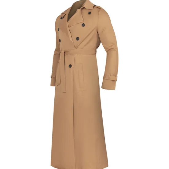 New OUKU Men's Transition Jacket Long Trench Coat Going out All Seasons Polyester Lightweight Outerwear Clothing Apparel Streetwear Plain Turndown Double Breasted