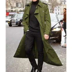 Outlet OUKU Men's Transition Jacket Trench Coat Going out All Seasons Polyester Windproof Outerwear Clothing Apparel Classic Plain Pocket Lapel Double Breasted