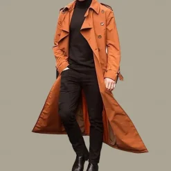 Outlet OUKU Men's Transition Jacket Trench Coat Going out All Seasons Polyester Windproof Outerwear Clothing Apparel Classic Plain Pocket Lapel Double Breasted