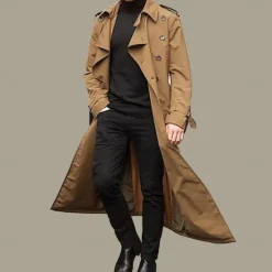 Outlet OUKU Men's Transition Jacket Trench Coat Going out All Seasons Polyester Windproof Outerwear Clothing Apparel Classic Plain Pocket Lapel Double Breasted