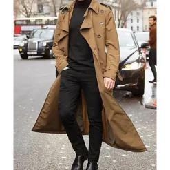 Outlet OUKU Men's Transition Jacket Trench Coat Going out All Seasons Polyester Windproof Outerwear Clothing Apparel Classic Plain Pocket Lapel Double Breasted