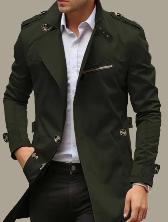 Hot OUKU Men's Transition Jacket Trench Coat Outdoor All Seasons Windbreaker Outerwear Clothing Apparel Streetwear Plain Front Pocket Lapel Single Breasted