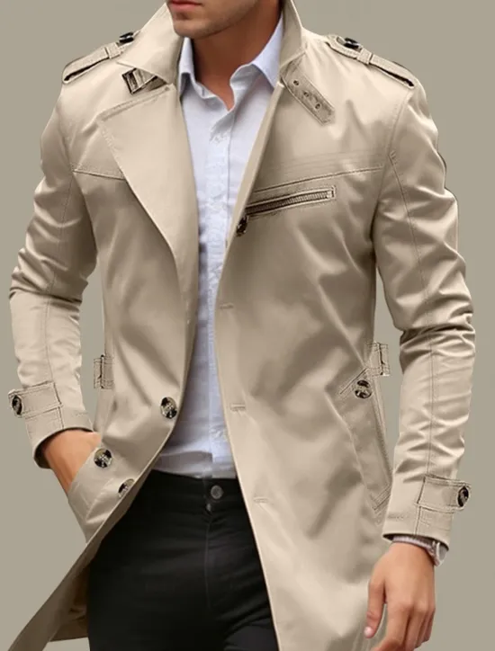 Hot OUKU Men's Transition Jacket Trench Coat Outdoor All Seasons Windbreaker Outerwear Clothing Apparel Streetwear Plain Front Pocket Lapel Single Breasted