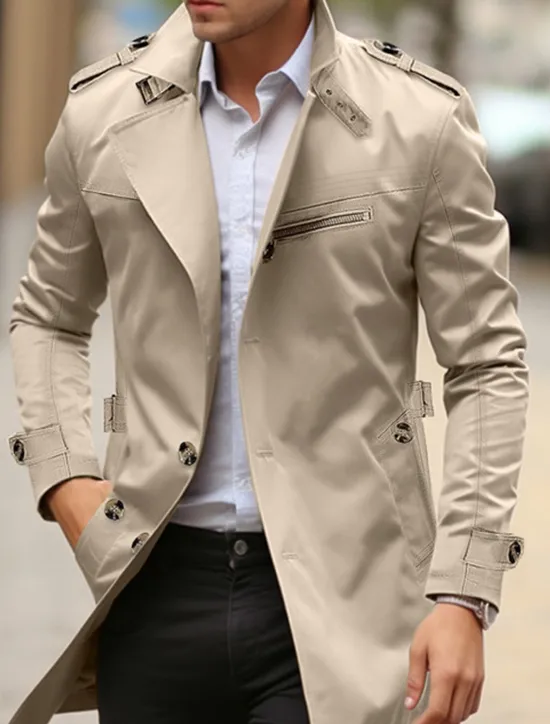 Hot OUKU Men's Transition Jacket Trench Coat Outdoor All Seasons Windbreaker Outerwear Clothing Apparel Streetwear Plain Front Pocket Lapel Single Breasted