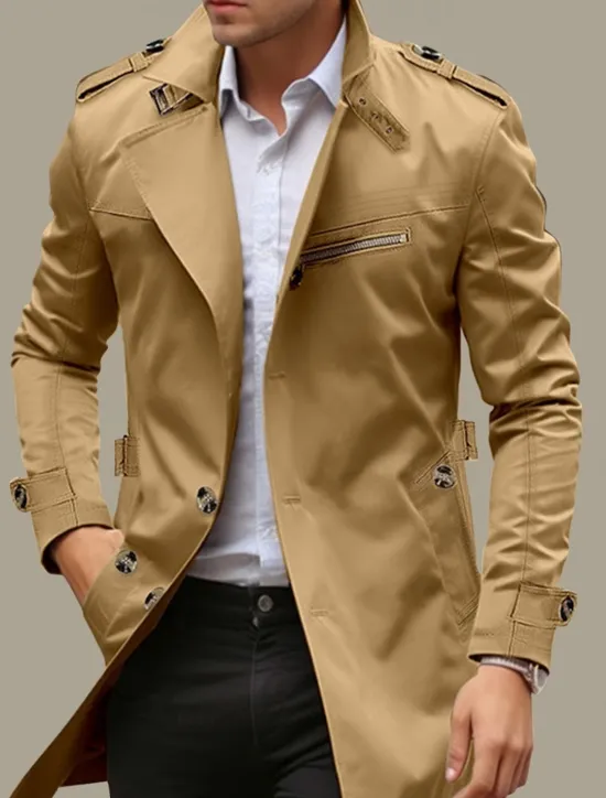 Hot OUKU Men's Transition Jacket Trench Coat Outdoor All Seasons Windbreaker Outerwear Clothing Apparel Streetwear Plain Front Pocket Lapel Single Breasted