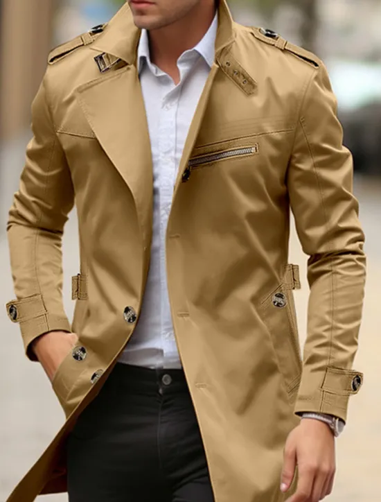 Hot OUKU Men's Transition Jacket Trench Coat Outdoor All Seasons Windbreaker Outerwear Clothing Apparel Streetwear Plain Front Pocket Lapel Single Breasted