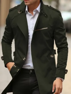 Hot OUKU Men's Transition Jacket Trench Coat Outdoor All Seasons Windbreaker Outerwear Clothing Apparel Streetwear Plain Front Pocket Lapel Single Breasted