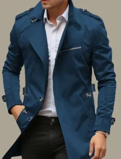 Hot OUKU Men's Transition Jacket Trench Coat Outdoor All Seasons Windbreaker Outerwear Clothing Apparel Streetwear Plain Front Pocket Lapel Single Breasted