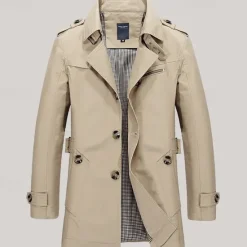 New OUKU Men's Transition Jacket Trench Coat Going out All Seasons Windbreaker Outerwear Clothing Apparel Solid Colored Button-Down Turndown Single Breasted