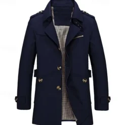 New OUKU Men's Transition Jacket Trench Coat Going out All Seasons Windbreaker Outerwear Clothing Apparel Solid Colored Button-Down Turndown Single Breasted