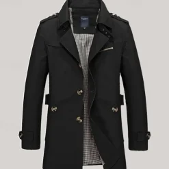 New OUKU Men's Transition Jacket Trench Coat Going out All Seasons Windbreaker Outerwear Clothing Apparel Solid Colored Button-Down Turndown Single Breasted