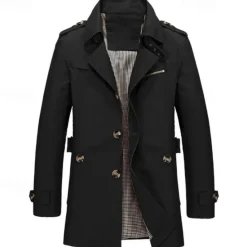 New OUKU Men's Transition Jacket Trench Coat Going out All Seasons Windbreaker Outerwear Clothing Apparel Solid Colored Button-Down Turndown Single Breasted