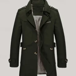 New OUKU Men's Transition Jacket Trench Coat Going out All Seasons Windbreaker Outerwear Clothing Apparel Solid Colored Button-Down Turndown Single Breasted