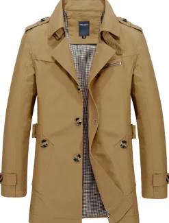 New OUKU Men's Transition Jacket Trench Coat Trench Coat Daily Spring & Fall Polyester Windbreaker Outerwear Clothing Apparel Vintage Solid Colored Notch lapel collar