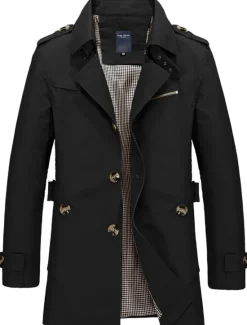 Online OUKU Men's Transition Jacket Trench Coat Outdoor All Seasons Polyester Windbreaker Outerwear Clothing Apparel Streetwear Plain Front Pocket Lapel Single Breasted
