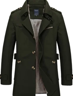 Online OUKU Men's Transition Jacket Trench Coat Outdoor All Seasons Polyester Windbreaker Outerwear Clothing Apparel Streetwear Plain Front Pocket Lapel Single Breasted