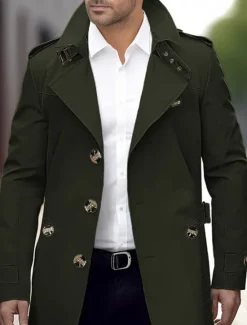 Online OUKU Men's Transition Jacket Trench Coat Outdoor All Seasons Polyester Windbreaker Outerwear Clothing Apparel Streetwear Plain Front Pocket Lapel Single Breasted