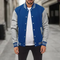Outlet OUKU Men's Transition Jacket Varsity Jacket Baseball Physical Therapy Basic All Seasons Classic School Uniforms Regular Black Navy Blue Royal Blue Light Grey Jacket