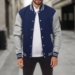 Outlet OUKU Men's Transition Jacket Varsity Jacket Baseball Physical Therapy Basic All Seasons Classic School Uniforms Regular Black Navy Blue Royal Blue Light Grey Jacket