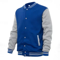 Outlet OUKU Men's Transition Jacket Varsity Jacket Baseball Physical Therapy Basic All Seasons Classic School Uniforms Regular Black Navy Blue Royal Blue Light Grey Jacket