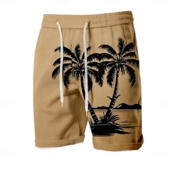 Online OUKU Men's Tree Coconut Tree Plants Swim Shorts Board Shorts Swimming Trunks Mid Waist Fashion Streetwear Hawaiian Casual Daily Holiday Pocket Drawstring Elastic Waist Designer Clothing Apparel Khaki