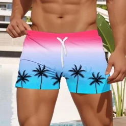 Hot OUKU Men's Tree Coconut Tree Swim Trunks Swim Shorts Board Shorts Mid Waist Fashion Designer Surfing Holiday Beach Pocket Drawstring Elastic Waist Designer Clothing Apparel