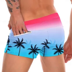 Hot OUKU Men's Tree Coconut Tree Swim Trunks Swim Shorts Board Shorts Mid Waist Fashion Designer Surfing Holiday Beach Pocket Drawstring Elastic Waist Designer Clothing Apparel