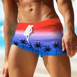Hot OUKU Men's Tree Coconut Tree Swim Trunks Swim Shorts Board Shorts Mid Waist Fashion Designer Surfing Holiday Beach Pocket Drawstring Elastic Waist Designer Clothing Apparel