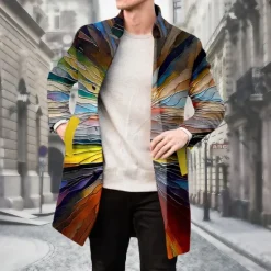 Sale OUKU Men's Tree Glass Winter Coat Fleece Jacket Overcoat Thermal Comfortable Artistic Casual Outdoor Street Daily Wear Buttons 3D Print Front Pocket Winter Turndown Long Sleeve Rainbow