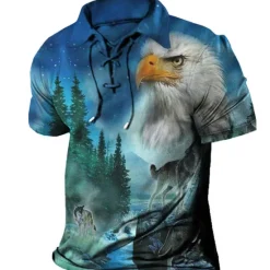 Discount OUKU Men's Tree Graphic Prints Eagle Polo Shirt Golf Shirt Short Sleeve Shirt Turndown Outdoor Street Light Green Red Blue Purple Green Drawstring Print Clothing Apparel Sports Fashion Streetwear Designer