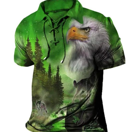 Discount OUKU Men's Tree Graphic Prints Eagle Polo Shirt Golf Shirt Short Sleeve Shirt Turndown Outdoor Street Light Green Red Blue Purple Green Drawstring Print Clothing Apparel Sports Fashion Streetwear Designer