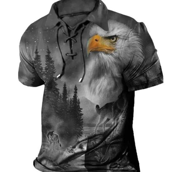 Discount OUKU Men's Tree Graphic Prints Eagle Polo Shirt Golf Shirt Short Sleeve Shirt Turndown Outdoor Street Light Green Red Blue Purple Green Drawstring Print Clothing Apparel Sports Fashion Streetwear Designer