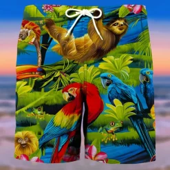 Online OUKU Men's Tree Parrot Flower / Plants Swimming Trunks Board Shorts Shorts Mid Waist Fashion Streetwear Designer Casual Daily Holiday Pocket Drawstring Elastic Waist Designer Clothing Apparel