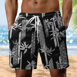 Discount OUKU Men's Tree Plants Tropical Shorts Summer Shorts Beach Shorts Mid Waist Streetwear Hawaiian Casual Daily Holiday Pocket Drawstring Elastic Waist Designer Clothing Apparel