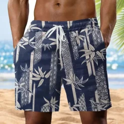 Discount OUKU Men's Tree Plants Tropical Shorts Summer Shorts Beach Shorts Mid Waist Streetwear Hawaiian Casual Daily Holiday Pocket Drawstring Elastic Waist Designer Clothing Apparel