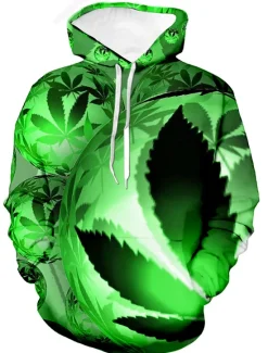 Online OUKU Men's Trees / Leaves 3D Hoodie Hoodies Sweatshirt Country Casual Long Sleeve Hooded Party Daily Holiday Black Green Purple Spring & Summer Designer