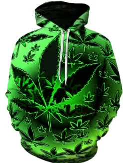 Online OUKU Men's Trees / Leaves 3D Hoodie Hoodies Sweatshirt Country Casual Long Sleeve Hooded Party Daily Holiday Black Green Purple Spring & Summer Designer
