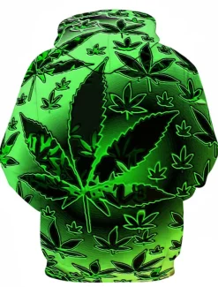 Online OUKU Men's Trees / Leaves 3D Hoodie Hoodies Sweatshirt Country Casual Long Sleeve Hooded Party Daily Holiday Black Green Purple Spring & Summer Designer