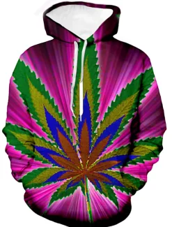 Online OUKU Men's Trees / Leaves 3D Hoodie Hoodies Sweatshirt Country Casual Long Sleeve Hooded Party Daily Holiday Black Green Purple Spring & Summer Designer