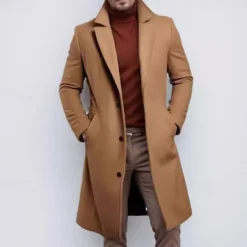 Outlet OUKU Men's Trench Coat Long Trench Coat Daily Vacation Fall & Winter Polyester Thermal Warm Outerwear Clothing Apparel Fashion Classic Plain Pocket Lapel Single Breasted