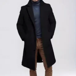 Outlet OUKU Men's Trench Coat Long Trench Coat Daily Vacation Fall & Winter Polyester Thermal Warm Outerwear Clothing Apparel Fashion Classic Plain Pocket Lapel Single Breasted