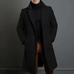 Outlet OUKU Men's Trench Coat Long Trench Coat Daily Vacation Fall & Winter Polyester Thermal Warm Outerwear Clothing Apparel Fashion Classic Plain Pocket Lapel Single Breasted