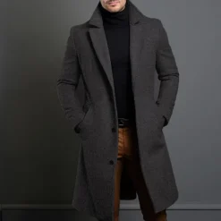 Outlet OUKU Men's Trench Coat Long Trench Coat Daily Vacation Fall & Winter Polyester Thermal Warm Outerwear Clothing Apparel Fashion Classic Plain Pocket Lapel Single Breasted