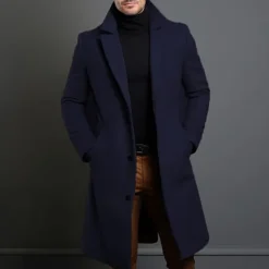 Outlet OUKU Men's Trench Coat Long Trench Coat Daily Vacation Fall & Winter Polyester Thermal Warm Outerwear Clothing Apparel Fashion Classic Plain Pocket Lapel Single Breasted